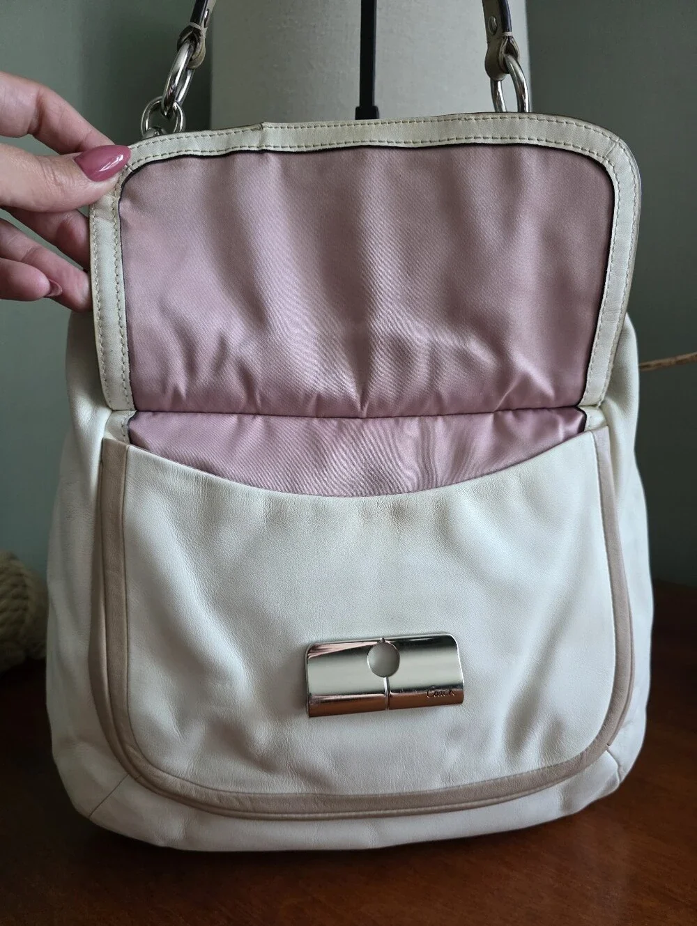 Coach F22509 Kristin Spectator Y2K Hobo White Tan Snake Embossed Leather Bag